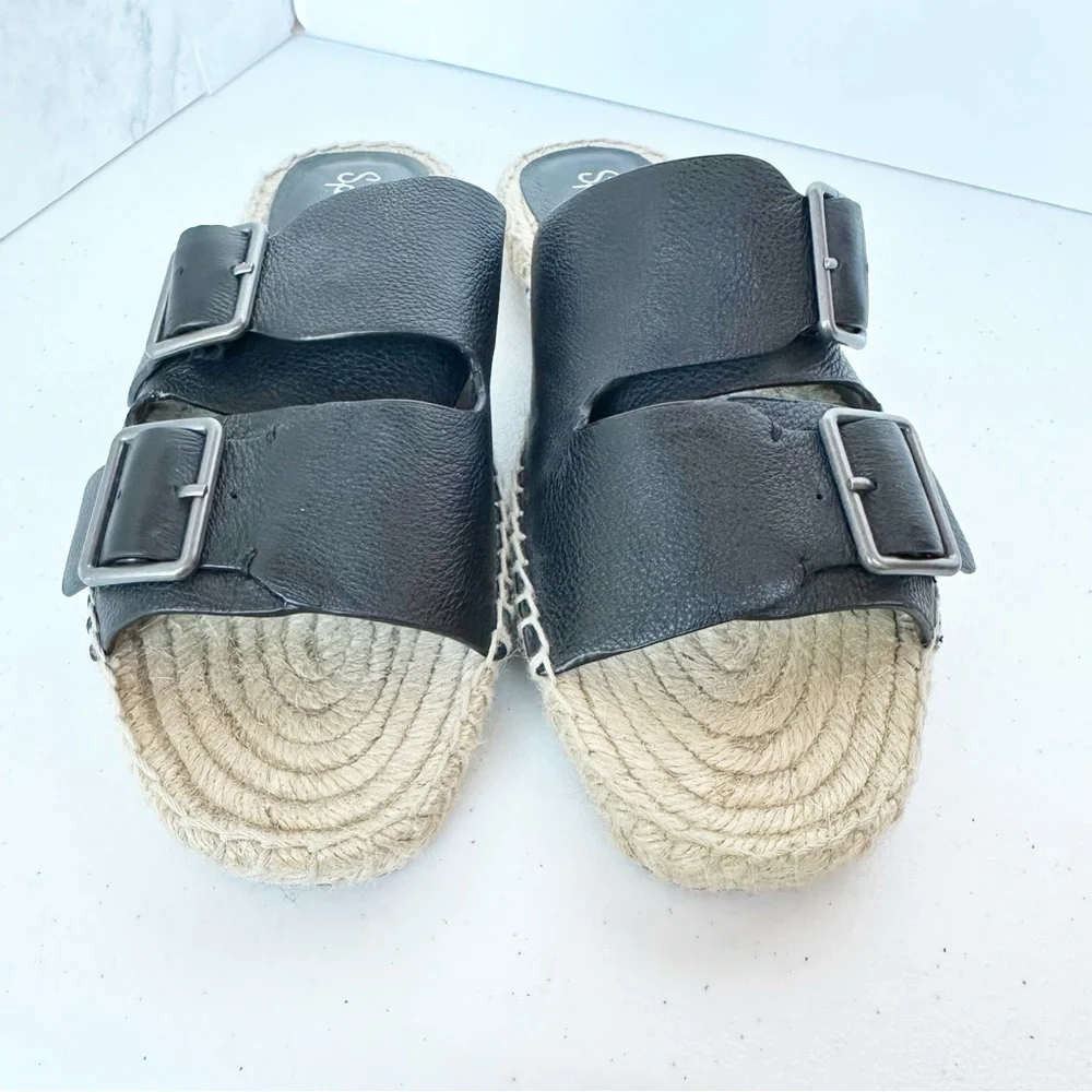 Splendid Black Blake Buckle Strap Leather Espadrille Sandals 8.5